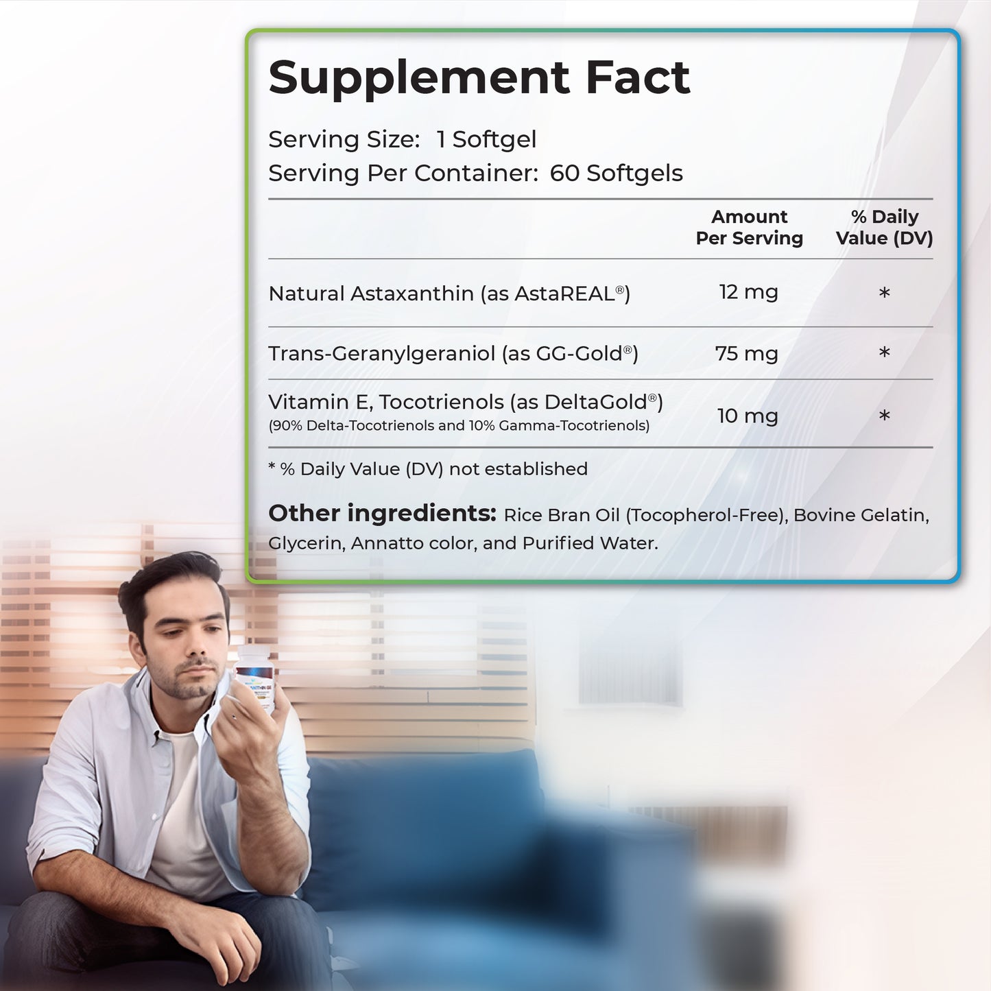 Wellness Extract Astaxanthin-GG Natural AstaREALTM Astaxanthin MicroAlgae for Eye & Skin Health | Geranylgeraniol GG-Gold® | Vitamin E Tocotrienol DeltaGold® | Healthy Aging | Antioxidant Health