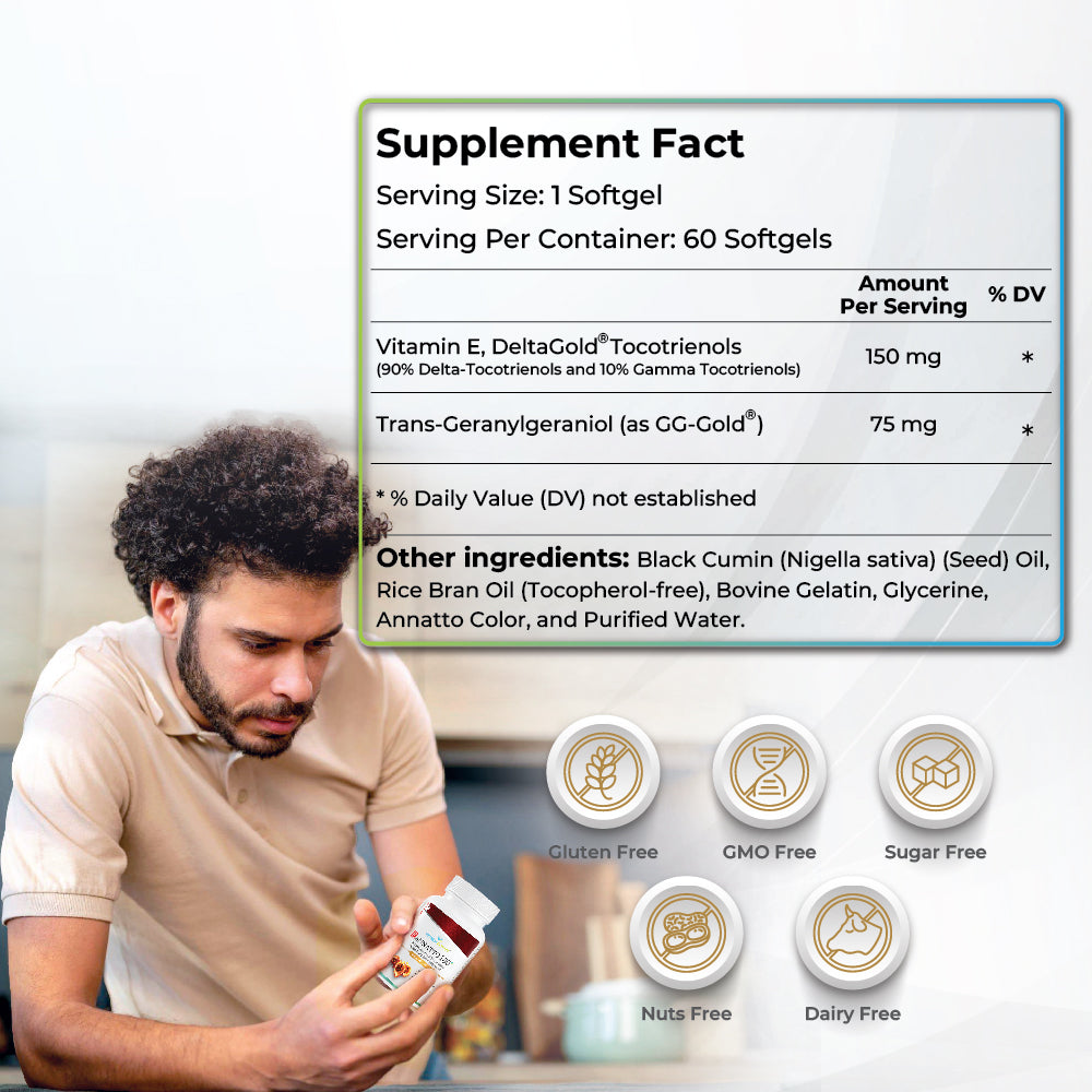 Wellness Extract Eannatto 150+ Vitamin E Tocotrienols with Geranylgeraniol GG Supplement, 60 Softgels, Tocopherol Free, Supports Antioxidant Health, Healthy Aging