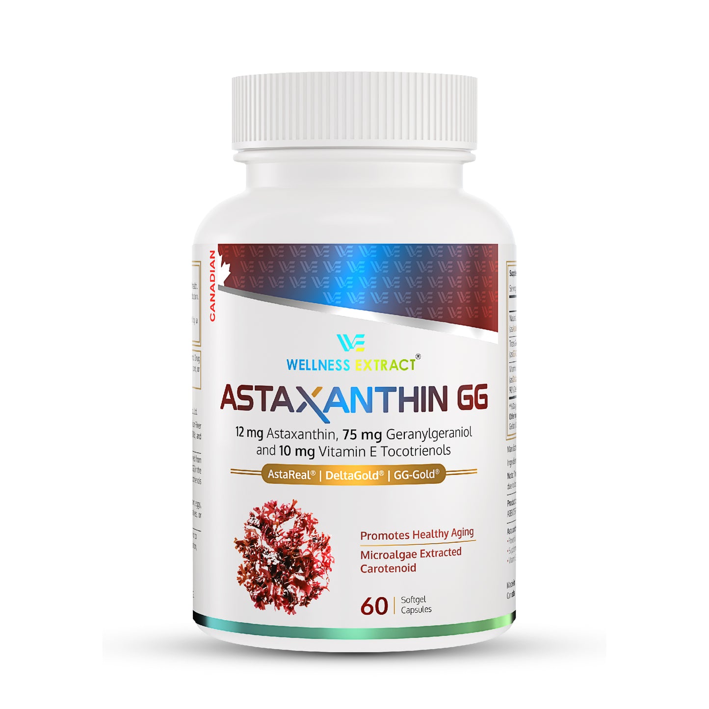 Wellness Extract Astaxanthin-GG Natural AstaREALTM Astaxanthin MicroAlgae for Eye & Skin Health | Geranylgeraniol GG-Gold® | Vitamin E Tocotrienol DeltaGold® | Healthy Aging | Antioxidant Health