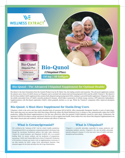Brochure Bio-Qunol | Ubiquinol (CoQ10) Supplement with Geranylgeraniol (GG) and Vitamin C | 160 mg 60 Softgels