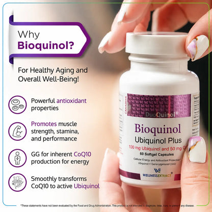 Bioquinol | Ubiquinol (CoQ10) Supplement with Geranylgeraniol (GG) and Vitamin C | 150 mg 60 Softgels