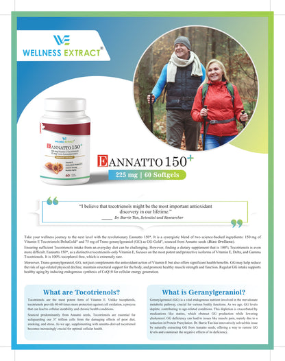 Brochure Eannatto 150+ | Vitamin E Tocotrienols with Geranylgeraniol GG Supplement, 60 Softgels, Tocopherol Free, Supports Antioxidant Health, Healthy Aging