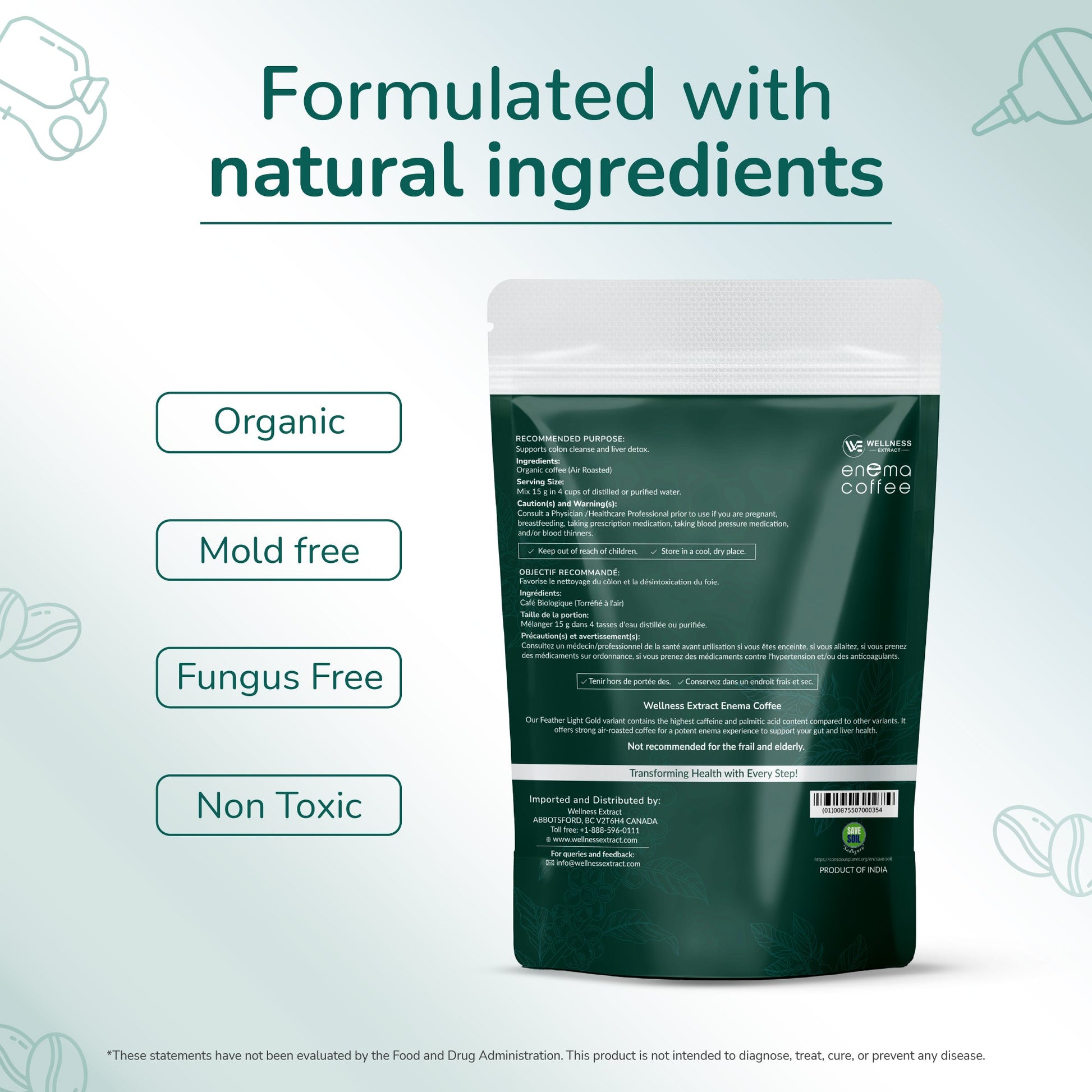 Coffee enema Feather light gold formulated with natural ingredients